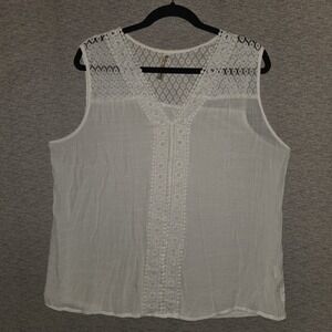 PerSeption Concept White Lacy Embroidered Blouse Womens Size Large Sleeveless